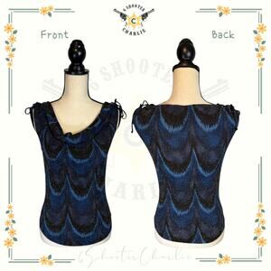 La Belle Sparkly Sleeveless Cowl Neck Blouse Womens Sz XS Black/Blue Made in USA